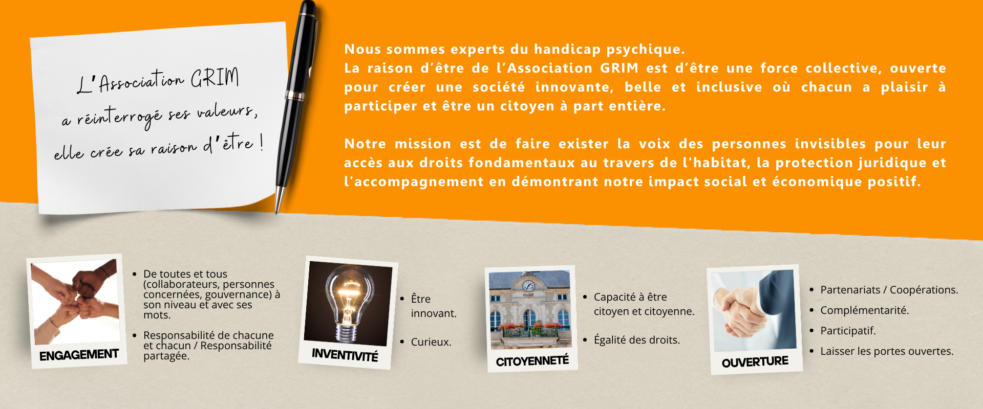 banniere valeurs et raison d'être de grim